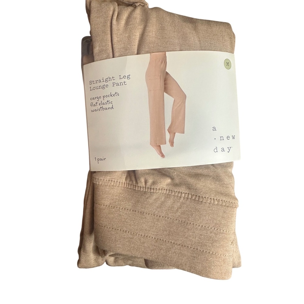 A New Day Straight Leg Lounge Pant Russet Brown Cargo Pockets Flat Waistband M - Picture 2 of 4